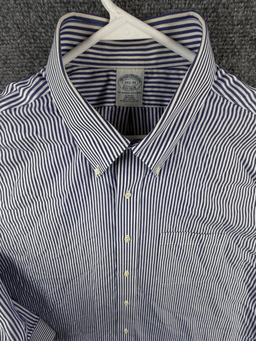 Brooks Brothers Men Button Up Shirt Long Sleeve Cotton 17.5 33 Slim Striped Blue